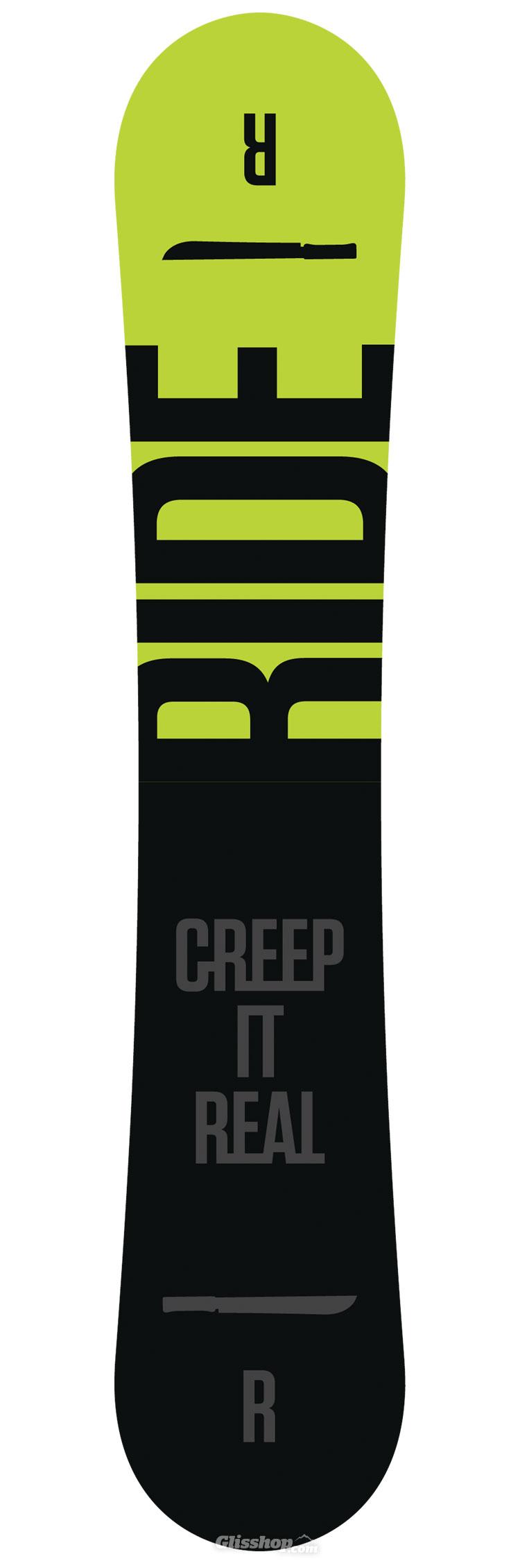 ride creep it real snowboard Deep Fake 2025 155 mountain board and features RIDEs Performance Core 14. Ride Machete All Black