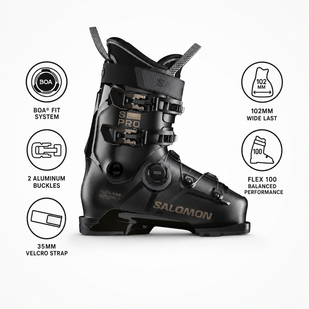 スキー SALOMON SPRO DELTA BOA 100 GW 26/26.5 Salomon Ski boots S/Pro Delta S Boa 100 Gw Black Titanium Metal