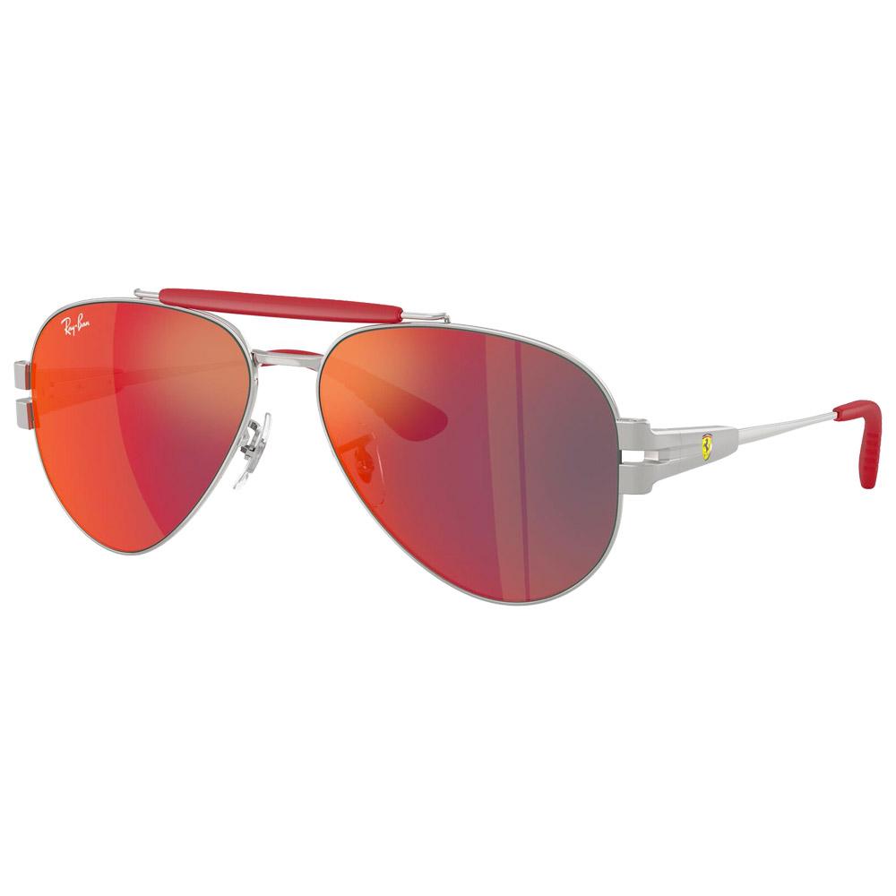 Ray Ban - Rb3762M Scuderia Ferrari Collection Polished Silver Red Yellow Mirror - 58 - Sonnenbrille - Größe 58 - Rot - Glisshop.de