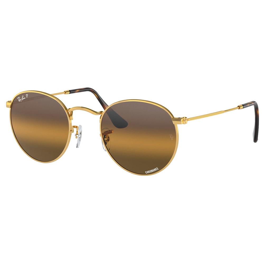 Ray Ban - RB3447 Round Metal Polished Gold Chromance Silver Brown Polar - 50 - Sunglasses