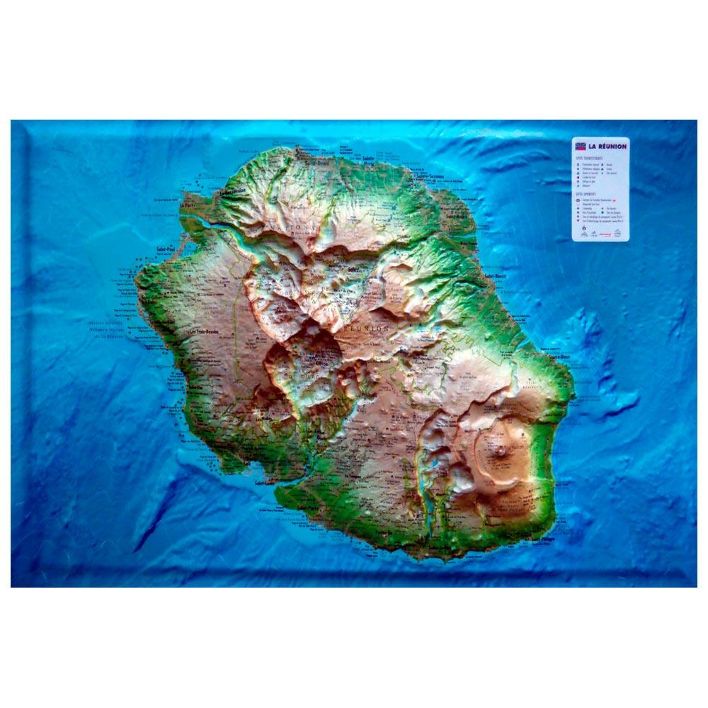 3DMAP - Pack Raised-relief map La Réunion + Cadre 43x63 cm - Raised-relief map