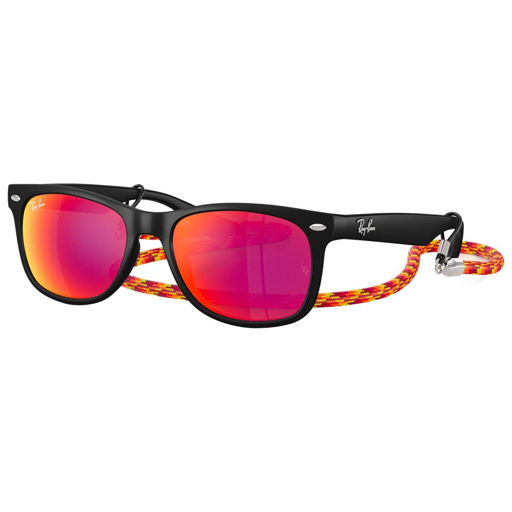 Ray Ban - New Wayfarer Kids Polished Rubber Black Brown Orange Mirror - Sunglasses