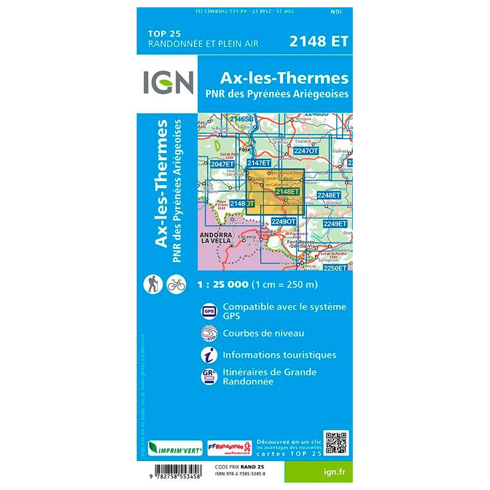 IGN Map 2148ET Ax-les-Thermes PNR des Pyrénées Ariégeoises - Summer ...