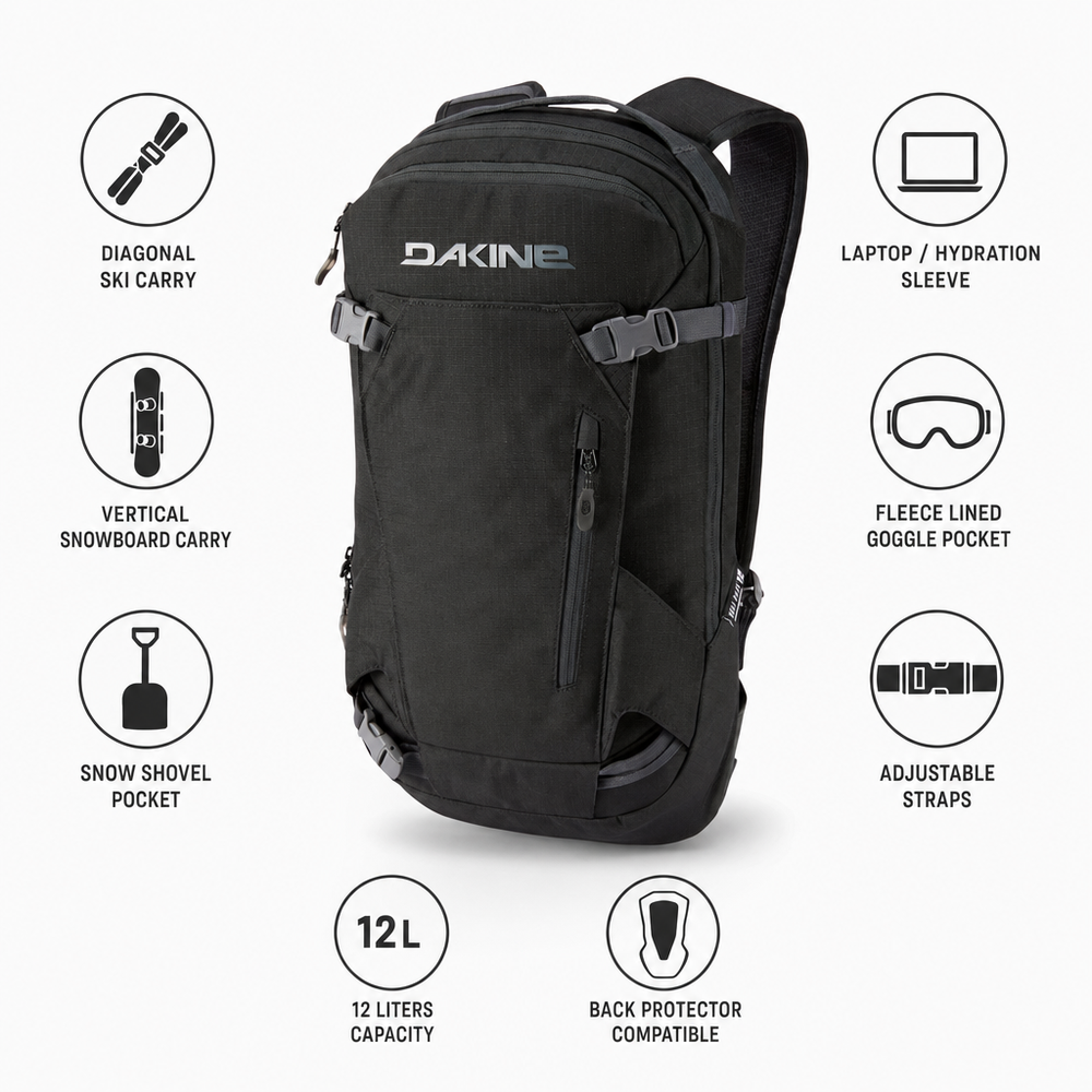 Sac à dos Dakine Heli Pack 12L Black - Hiver 2026 | Glisshop