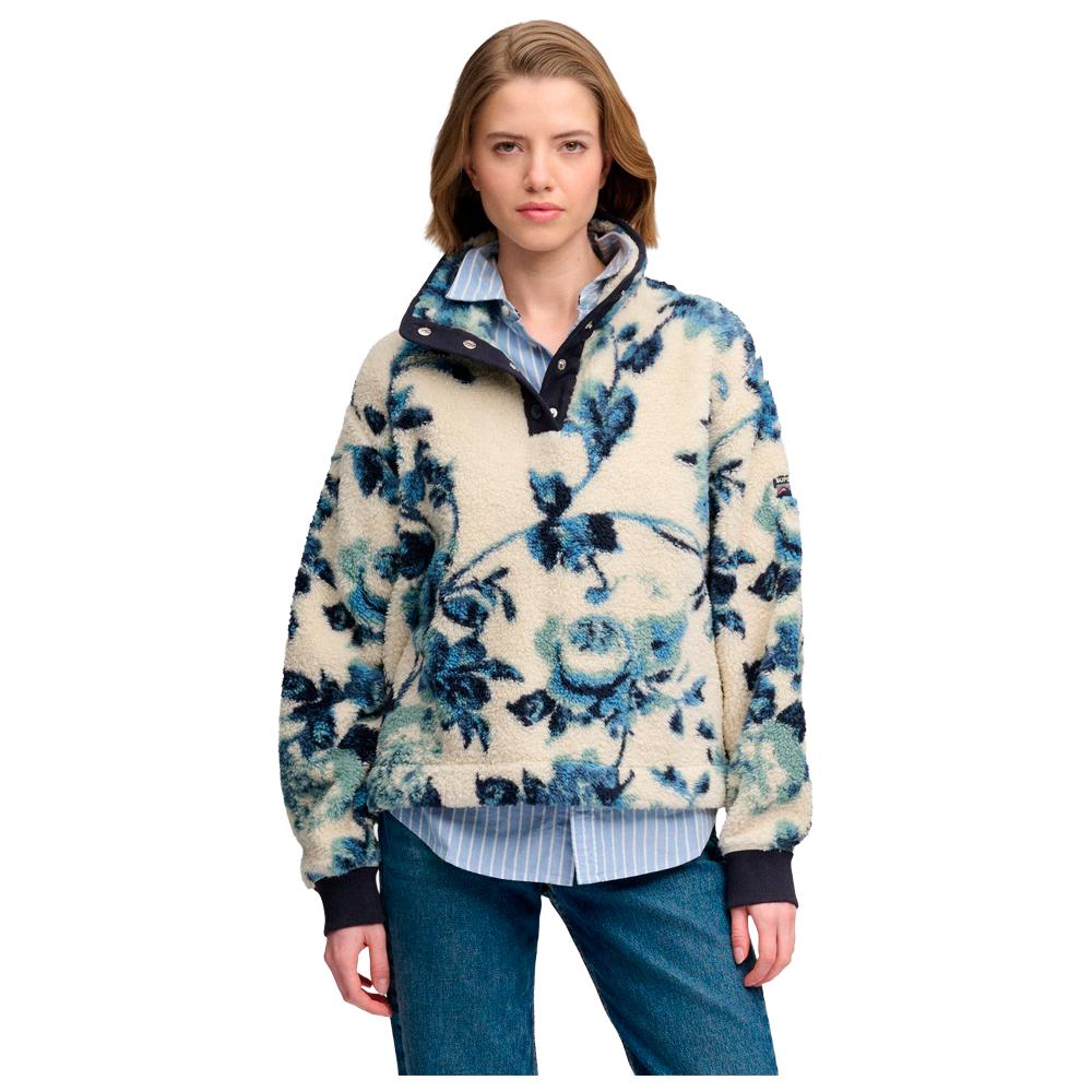 Superdry - Super Soft Printed Half Button Button Blue Peonies Aop - 12 - Fleece
