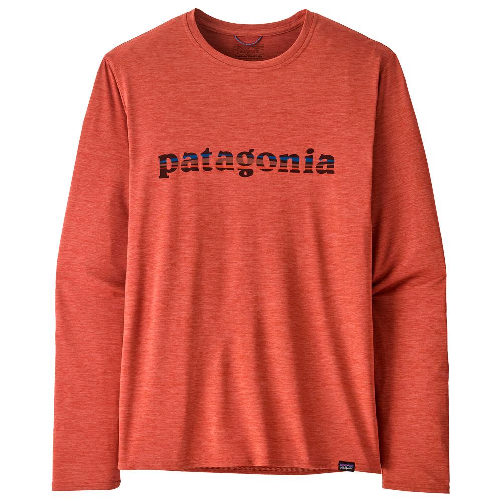 Patagonia - M's L/S Capilene Cool Daily Graphic 73 Text Logo Potters Red X Dye - L - Wander-T-Shirt - Größe L - Rot - Herren - Glisshop.de