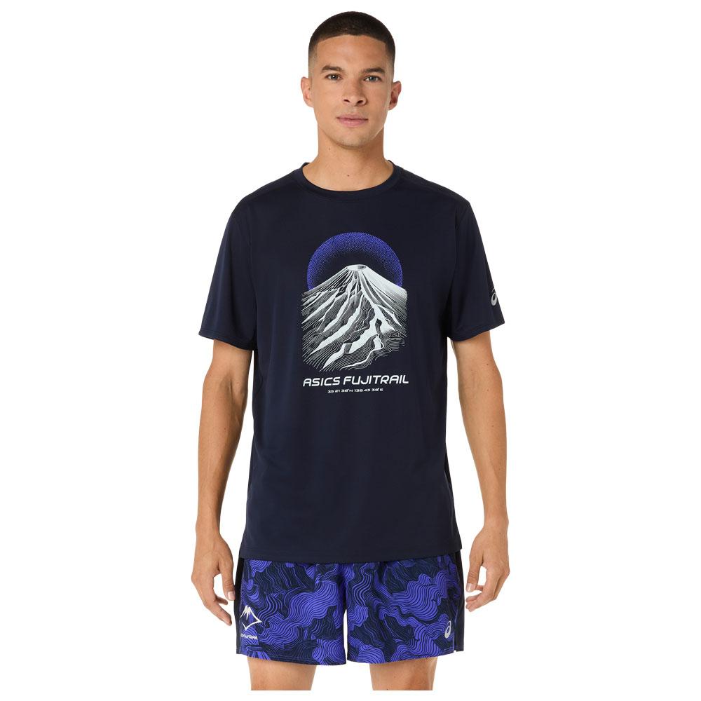 Asics - Fujitrail Logo Short Sleeve Midnight Cobalt Burst Cool Grey - M - Trail T-Shirt - Größe M - Grau - Herren - Glisshop.de