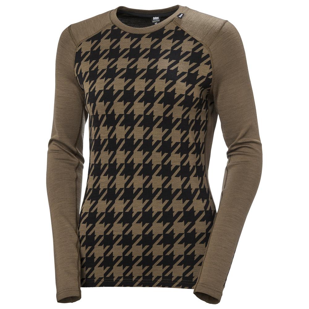 Helly Hansen - W Lifa Merino Midweight Gra Crew Sepia Houndstooth Aop - S - Technical underwear