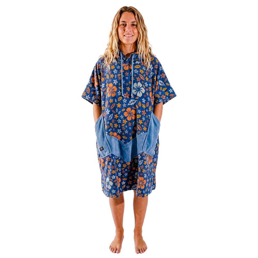 All-In - Women V Poncho Flore Blue - Changing Robe