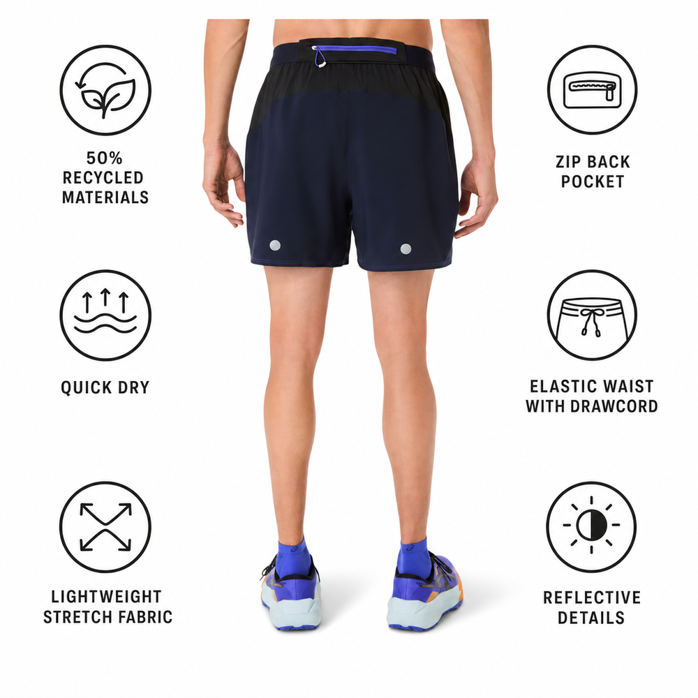 Asics - Fujitrail All Over Print 5In Midnight Cobalt Burst Cream - S - Trail shorts