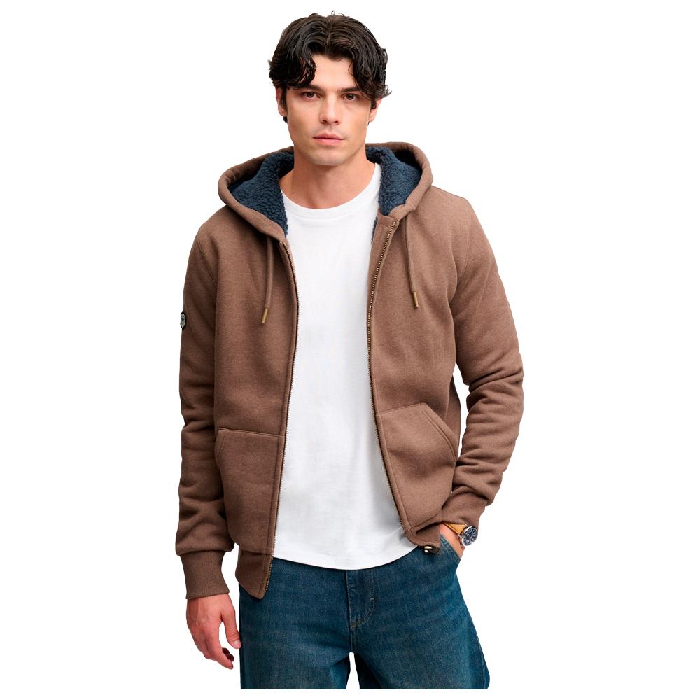 Superdry - Borg Lined Zip Hoodie Mocha Brown Marl - XL - Sweatshirt