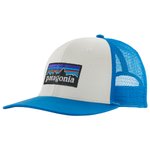 Patagonia Berretto P-6 Logo Trucker Hat White w/ Vessel Blue Presentazione