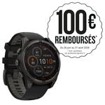 Garmin Montres GPS Fenix 8 Solar Sapphire Titane Carbon Gray DLC Bracelet Silicone Noir Gris Galet Présentation