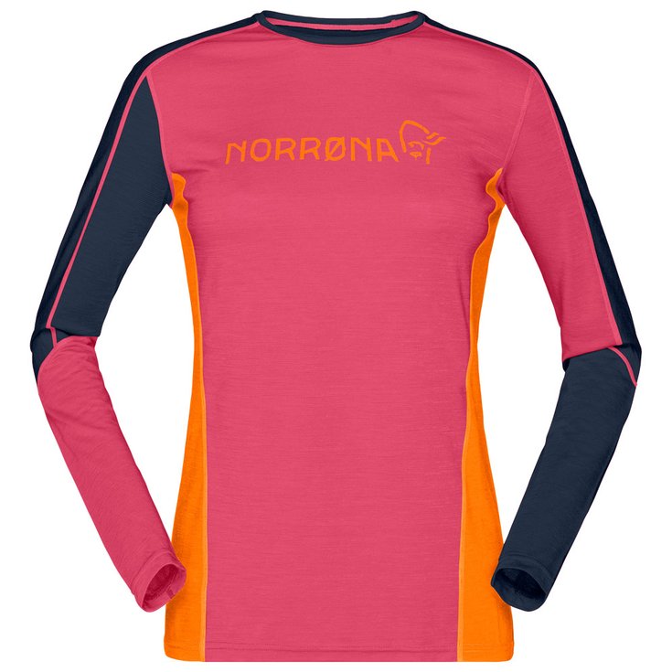 Norrona Technical underwear Falketind Equaliser Merino Round Neck W's Honeysuckle/Indigo Night Overview