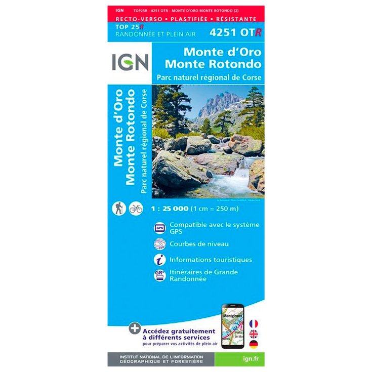IGN Carte 4251OTR Monte d'Oro, Monte Rotondo, Parc naturel régional de Corse - Résistante Presentazione