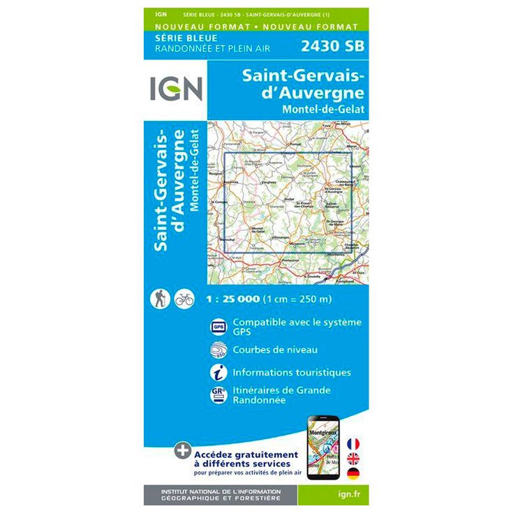 IGN Kaart 2430SB Saint-Gervais-d'Auvergne, Montel-de-Gelat Voorstelling