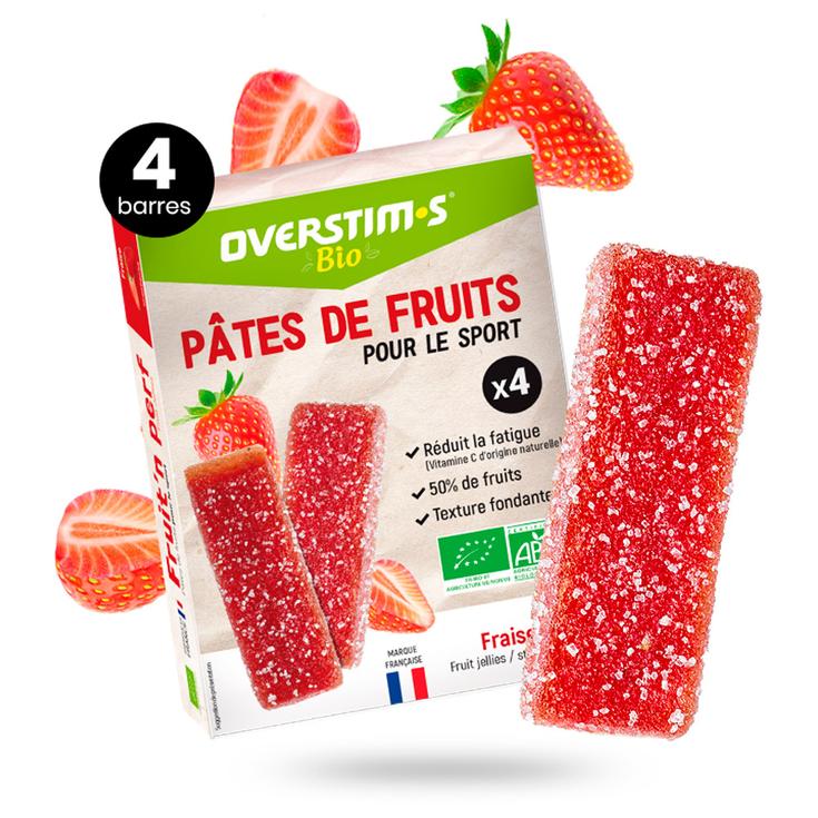Overstims Energiereep Pates De Fruits Bio (4 x 25 g.) Fraise Voorstelling