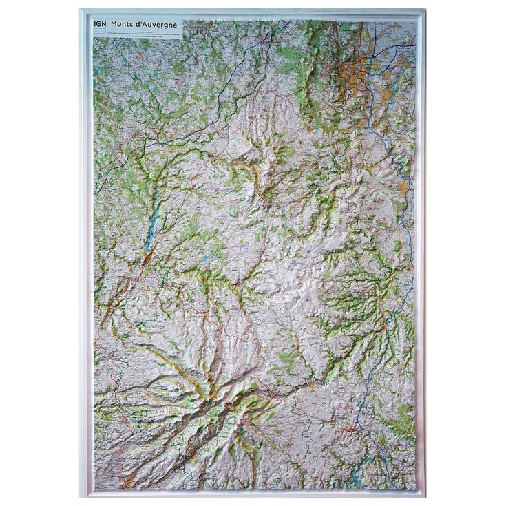 IGN Raised-relief map Monts D'Auvergne 113cm x 80cm Overview