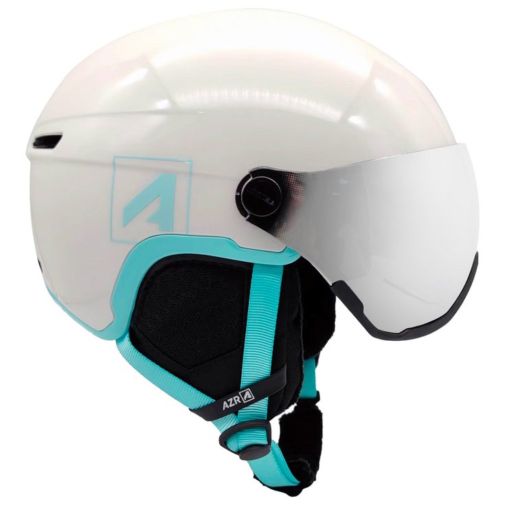 AZR Casco con visiera Orion Visor Junior Blanc Nacré Turquoise Verni Gris Miroir Presentazione