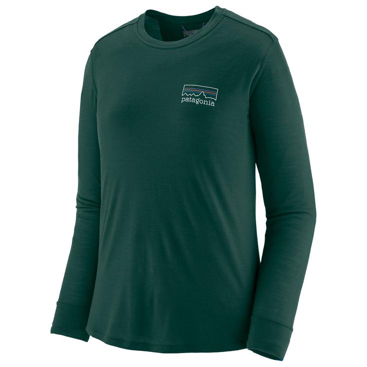 Patagonia Wander-T-Shirt W's Long-Sleeved Capilene Cool Merino Graphic Shirt Fitz Roy Strata: Cascade Green Präsentation