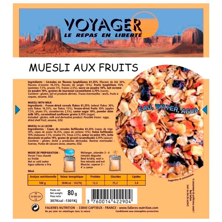 Voyager Repas Lyophilisé "Muesli Aux Fruits Rouges " Présentation