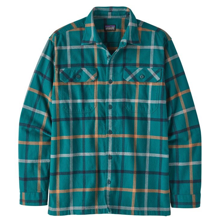 Patagonia Overhemden Long Sleeved Organic Cotton Flannel Brisk Dark Borealis Green Voorstelling
