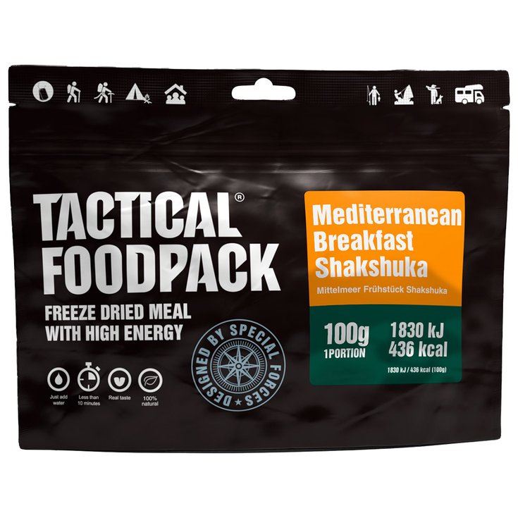Tactical Foodpack Comida liofilizada Petit déjeuner Méditerranéen Shakshuka 100g Presentación