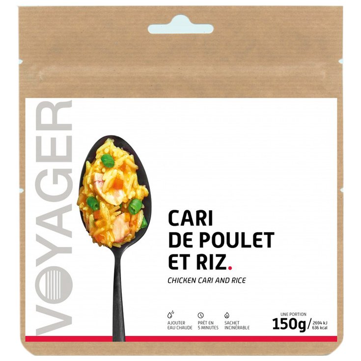 Voyager Gefriergetrocknetes Essen Cari De Poulet Et Riz Präsentation