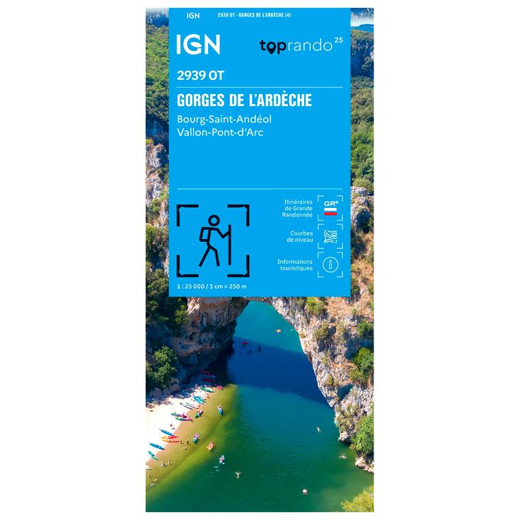 IGN Mapa 2939OT Gorges De L'Ardeche Bourg St Andeol Vallon Pont D'Arc Presentación