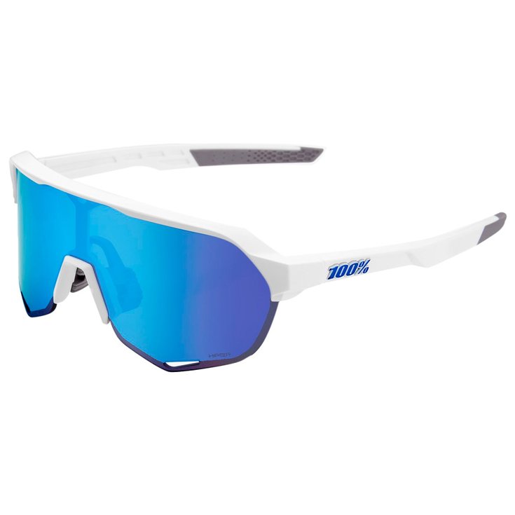 100 % Sunglasses S2 Matte White Hiper Blue Multilayer Mirror Lens Overview