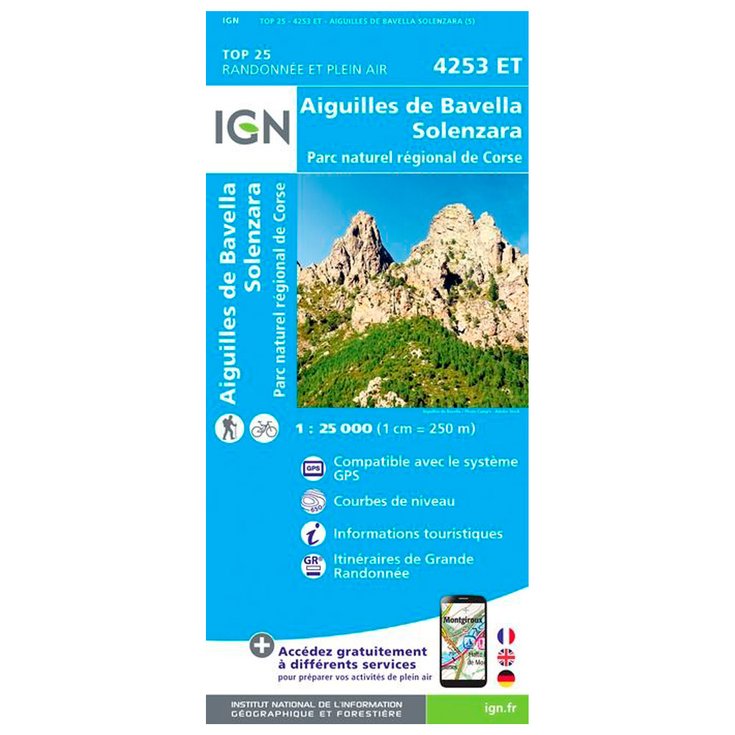 IGN Map 4253ET Aiguilles de Bavella, Solenzara, Parc naturel régional de Corse Overview