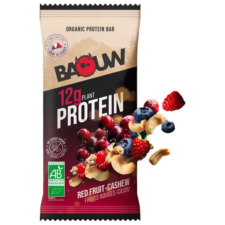 Baouw Barrette energetiche Protéinée Bio 50 g. Fruits Rouges & Cajou Presentazione