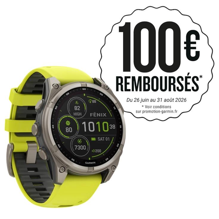 Garmin Reloj GPS Fenix 8 Solar Sapphire Titanium Bracelet Silicone Jaune Graphite Presentación