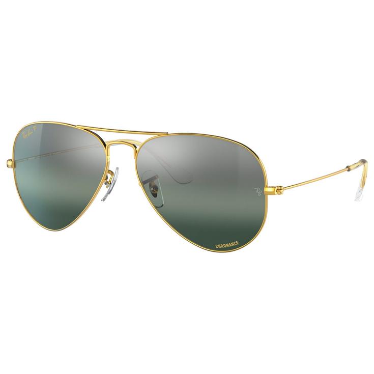 Ray Ban Gafas RB3025 Aviator Polished Gold Chromance Silver Polar Blue Presentación