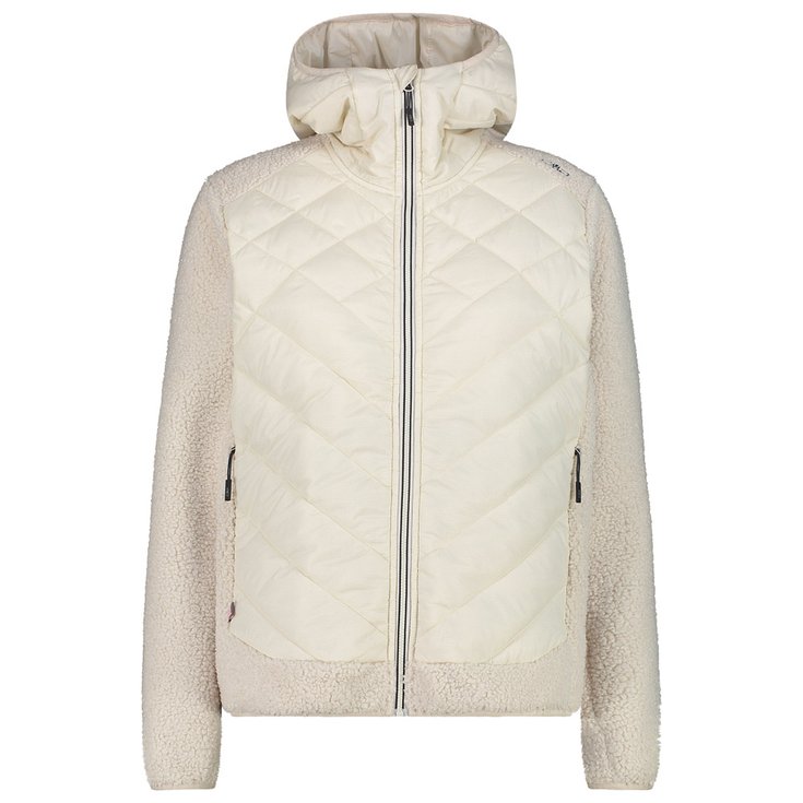CMP Fleece Woman Jacket Hybrid Fix Hood Vaniglia Präsentation
