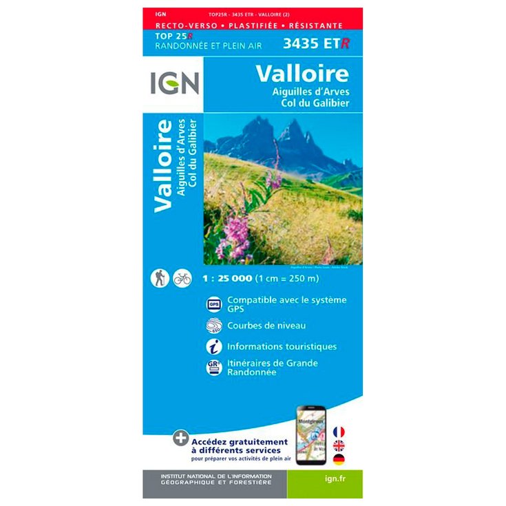 IGN Map 3435ETR Valloire, Aiguilles d'Arves, Col du Galibier - Résistante Overview