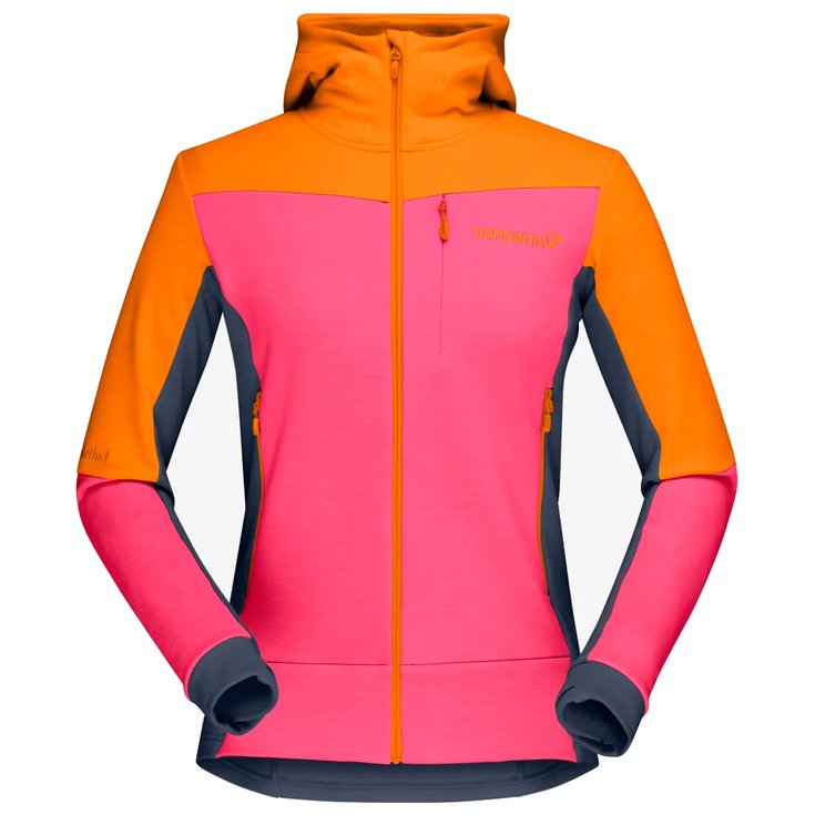 Norrona Fleece Women's Falketind Warmwool2 Stretch Zip Hood Orange Popsicle/Honeysuckle Overview
