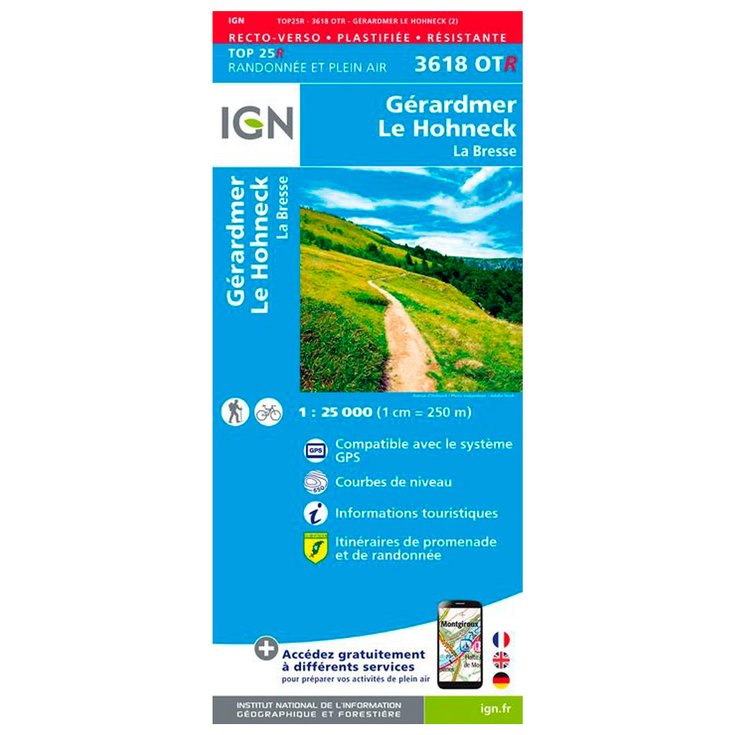 IGN Carte 3618OTR Gérardmer, Le Hohneck, La Bresse - Résistante Présentation
