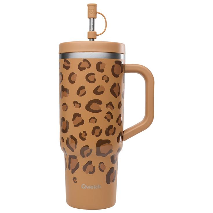 Qwetch Mug Travel Cup 900 ml Leopard Camel Presentación