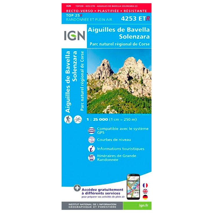 IGN Kaart 4253ETR Aiguilles de Bavella, Solenzara, Parc naturel régional de Corse - Résistante Voorstelling
