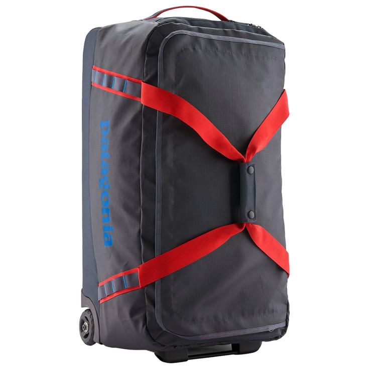 Patagonia Koffer Black Hole Wheeled Duffel 70L Smolder Blue Amanita Red Voorstelling