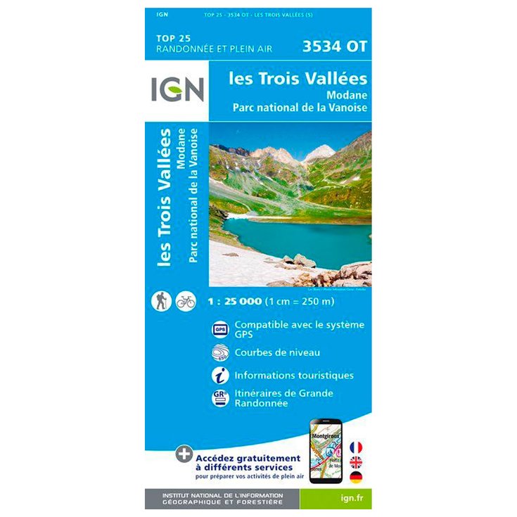 IGN Map 3534OT les Trois Vallées, Modane, Parc national de la Vanoise Overview