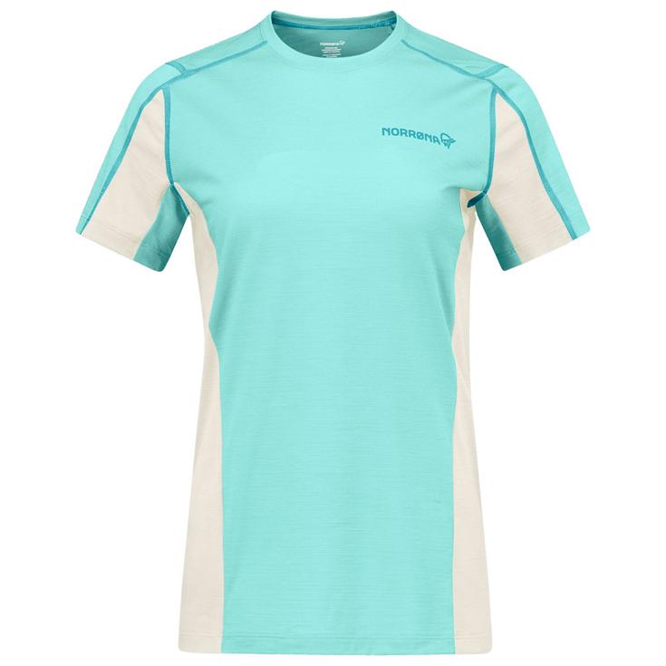 Norrona Maglietta da trekking Falketind EqualiserUll Ws Aqua Haze Whisper White Presentazione