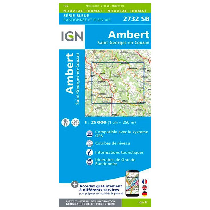 IGN Kaart 2732SB Ambert, Saint-Georges-en-Couzan Voorstelling