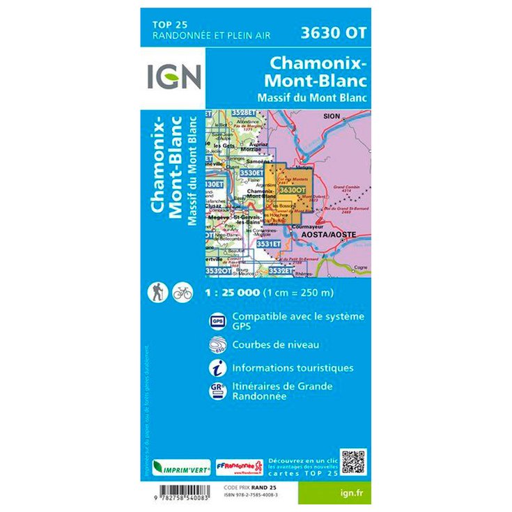IGN Map 3630OT Chamonix-Mont-Blanc, Massif du Mont Blanc - Summer 2023 ...