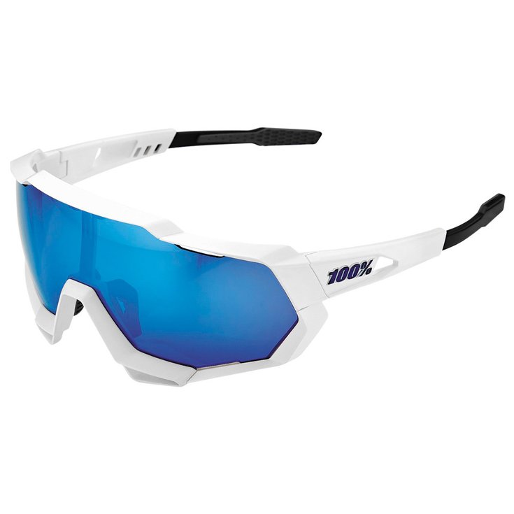 100 % Sunglasses Speedtrap Matte White Hiper Blue Multilayer Mirror Lens Overview