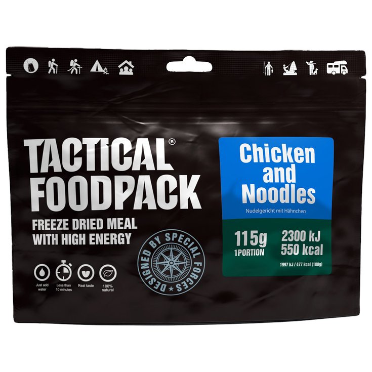 Tactical Foodpack Gefriergetrocknetes Essen Poulet et Nouilles 115g Präsentation