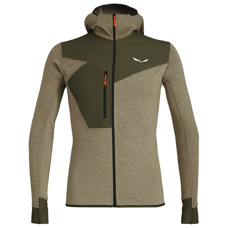 Salewa Polaire Puez 2 Dry M Hooded Full Zip Top Dark Olive Melange Présentation