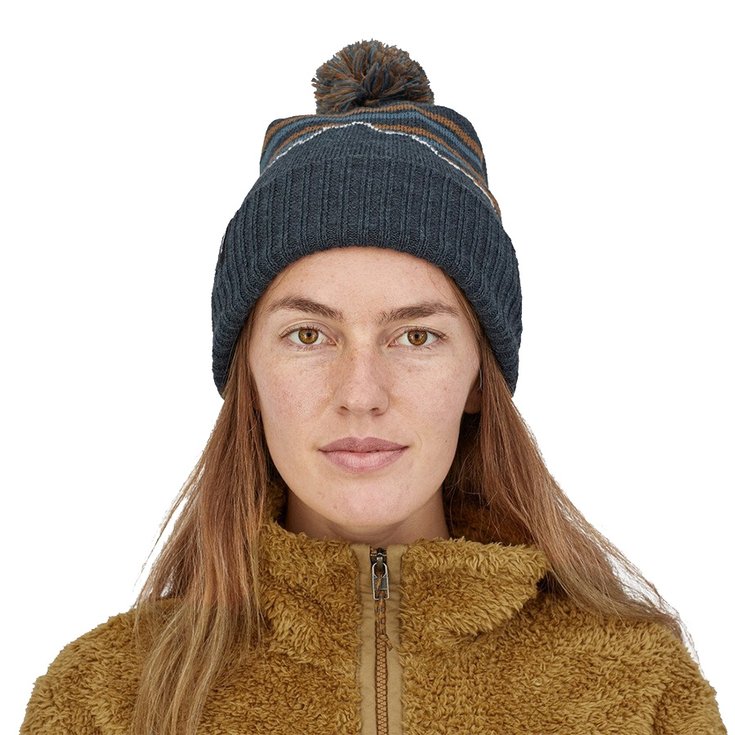 Patagonia Powder Town Beanie Fitz Roy Stripe Knit Smolder Blue 