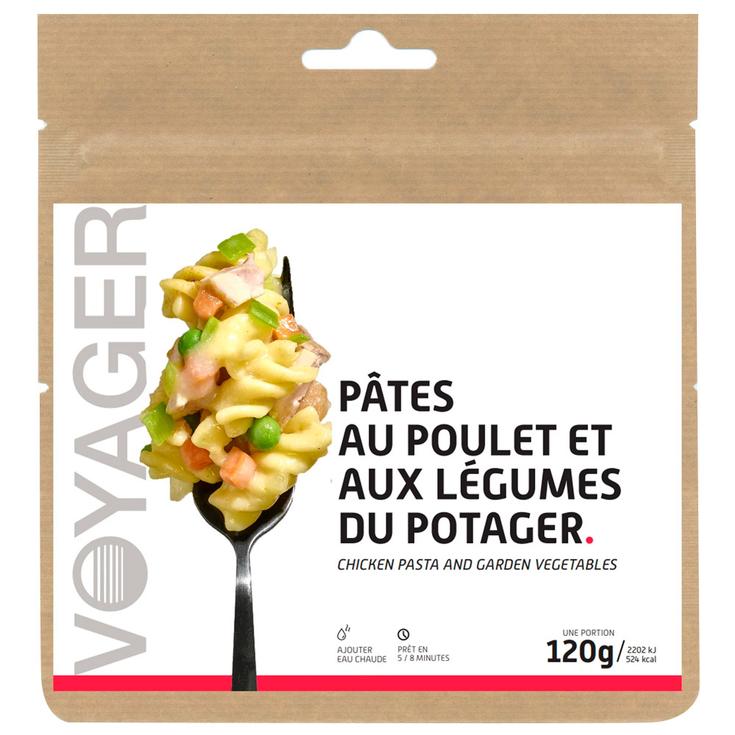 Voyager Comida liofilizada Pâtes Au Poulet & Aux Légumes Du Potager 120 g. Presentación